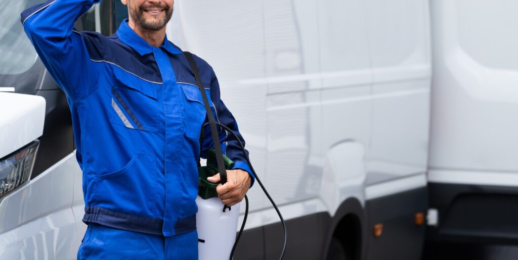 Exterminator near truck