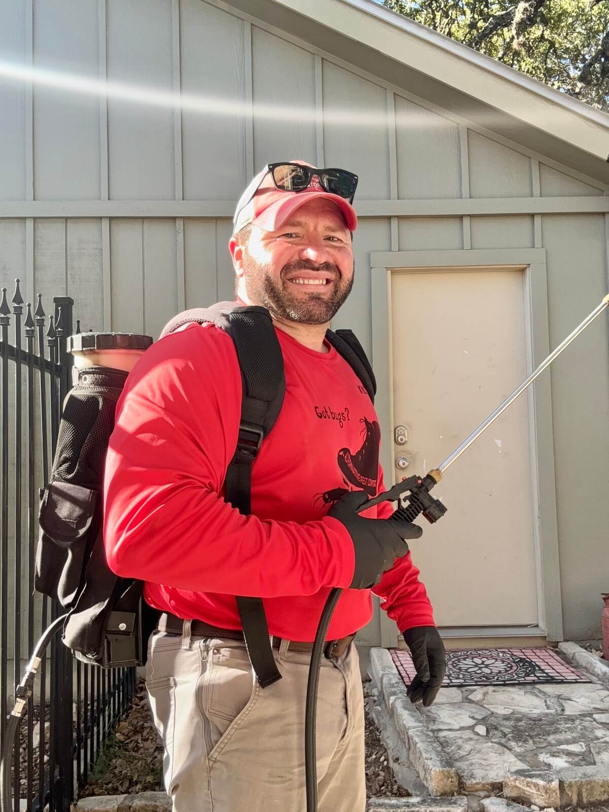 Local pest control technician performing pest treatment in Canyon Lake Texas