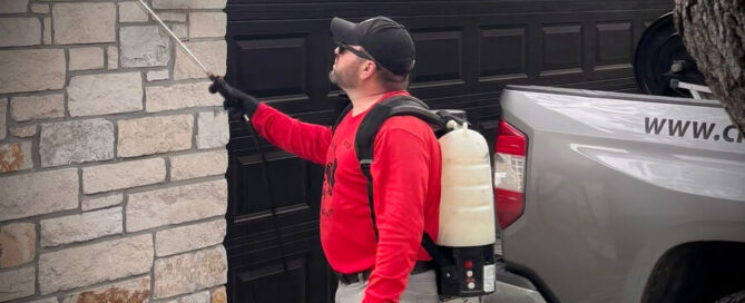 Professional pest control service treating a home in Canyon Lake Texas