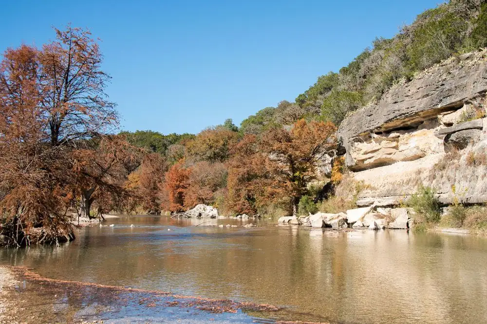 The banks of the Guadalupe River near Bulverde, TX, where we offer termite pretreatments.