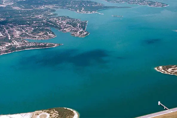 Aerial view of Canyon Lake, TX, where we provide residential pest control services.