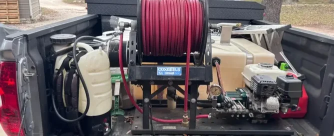 Professional pest control equipment for borate and soil termite treatments in Canyon Lake.