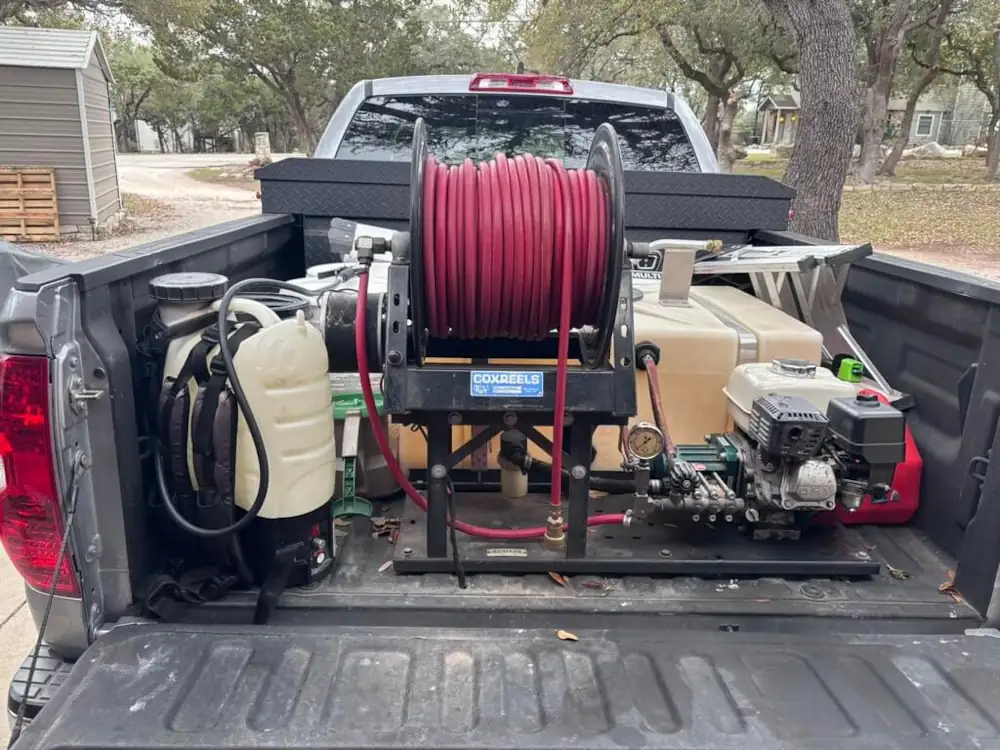 Professional pest control equipment for borate and soil termite treatments in Canyon Lake.