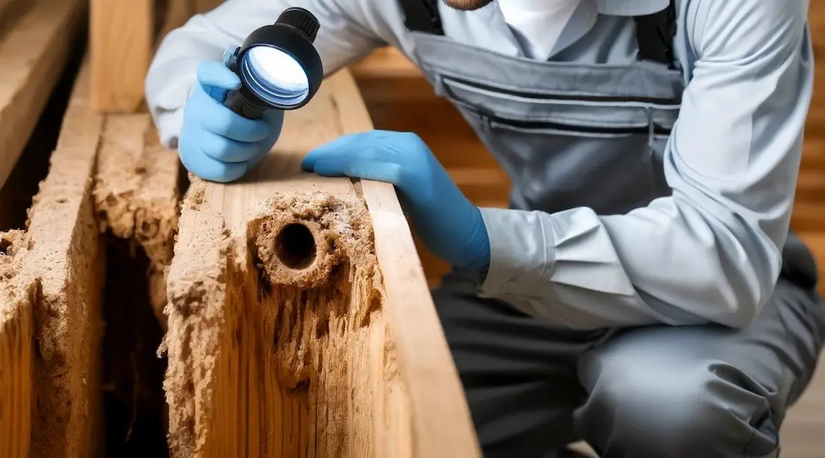 Professional termite inspection of a home foundation in Canyon Lake.